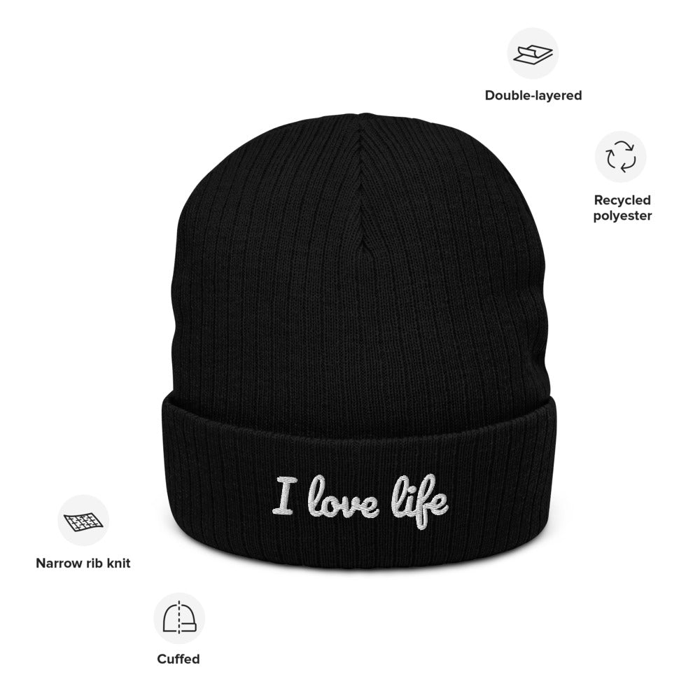 I Love Life Recycled cuffed beanie