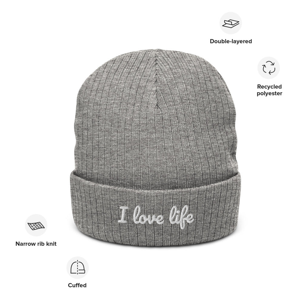 I Love Life Recycled cuffed beanie