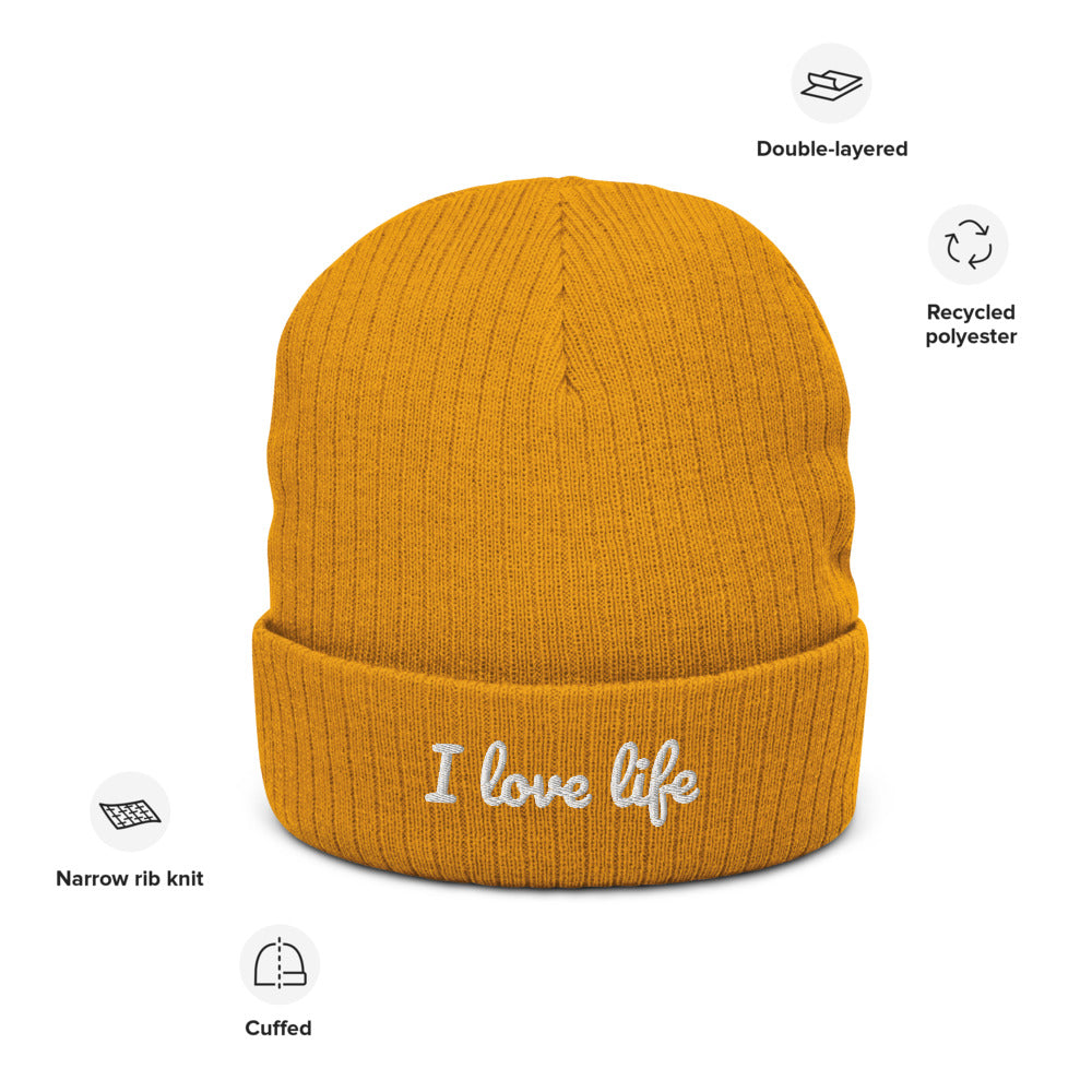 I Love Life Recycled cuffed beanie