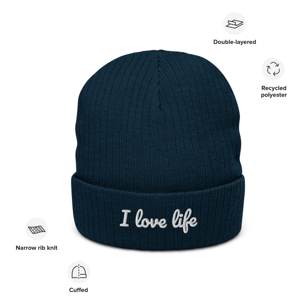 I Love Life Recycled cuffed beanie