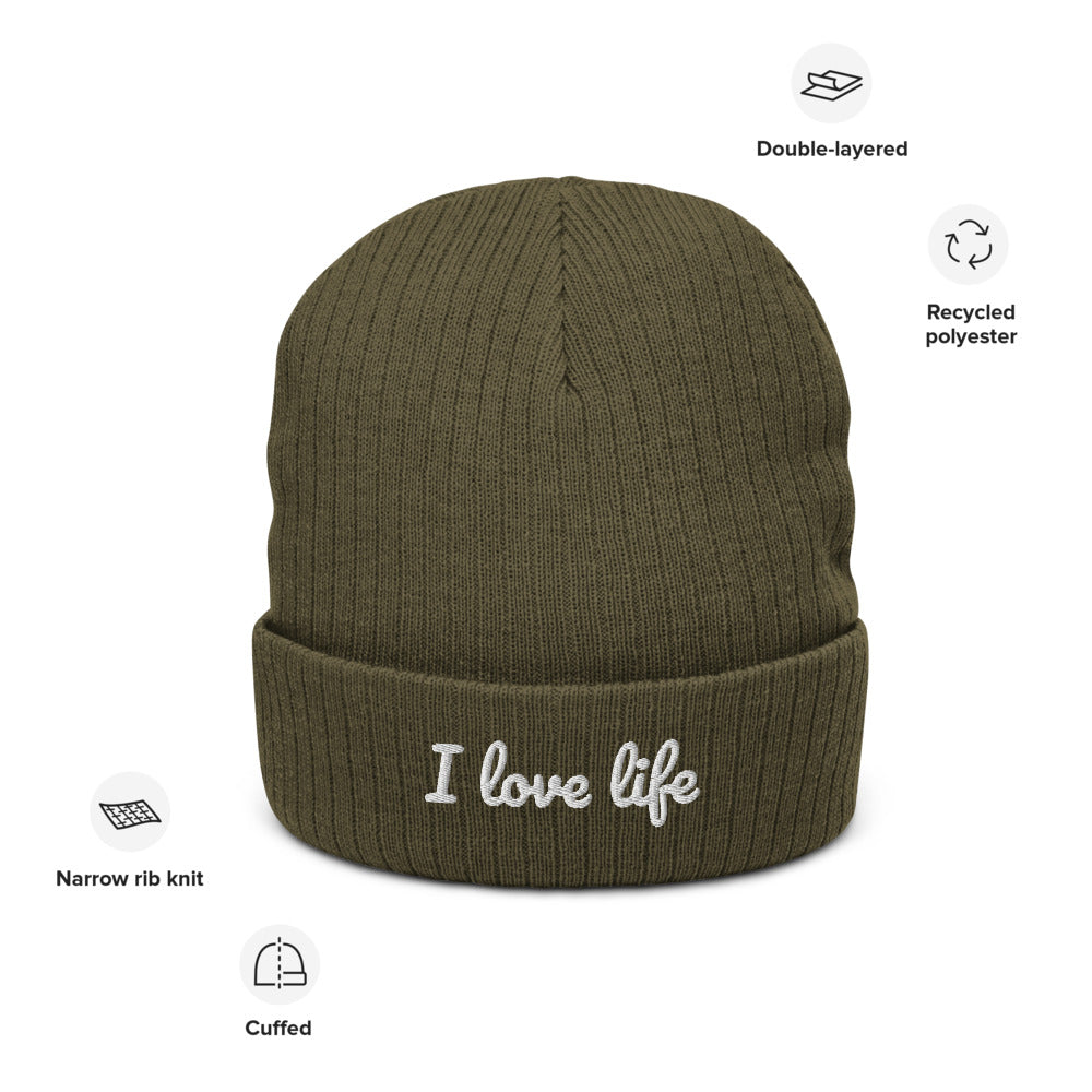 I Love Life Recycled cuffed beanie